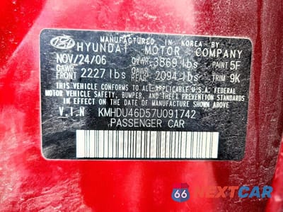 Zdjęcie 13 z 13 samochodu: 2007 HYUNDAI ELANTRA GLS VIN:KMHDU46D57U091742 - miniatura