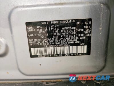 Zdjęcie 13 z 13 samochodu: 2018 SUBARU OUTBACK 2.5I PREMIUM VIN:4S4BSACC5J3233785 - miniatura