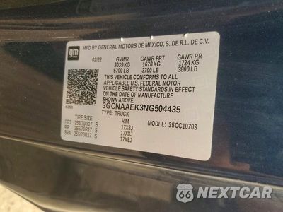 Zdjęcie 12 z 12 samochodu: 2022 CHEVROLET SILVERADO C1500 VIN:3GCNAAEK3NG504435 - miniatura