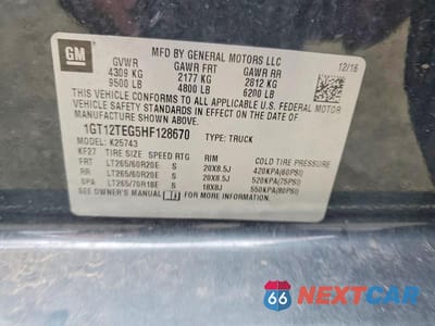 Zdjęcie 12 z 12 samochodu: 2017 GMC SIERRA K2500 SLT VIN:1GT12TEG5HF128670 - miniatura