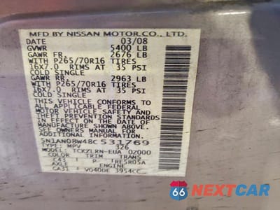 Zdjęcie 13 z 13 samochodu: 2008 NISSAN XTERRA OFF ROAD VIN:5N1AN08W48C531769 - miniatura