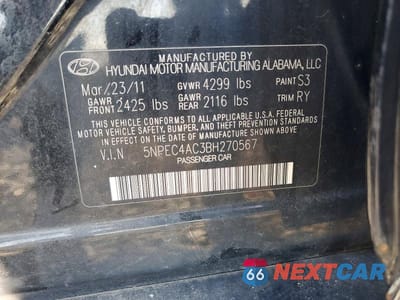 Zdjęcie 12 z 12 samochodu: 2011 HYUNDAI SONATA LIMITED VIN:5NPEC4AC3BH270567 - miniatura