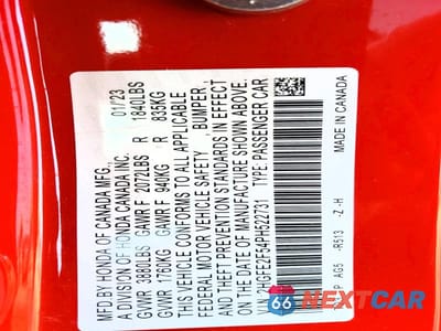 Zdjęcie 12 z 12 samochodu: 2023 HONDA CIVIC SPORT VIN:2HGFE2F54PH522731 - miniatura