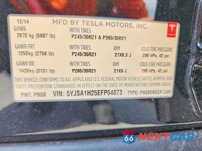 Zdjęcie 12 z 12 samochodu: 2014 TESLA MODEL S VIN:5YJSA1H25EFP64873 - miniatura