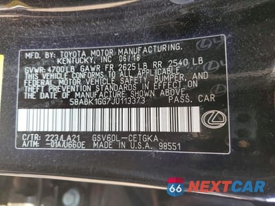 Zdjęcie 12 z 12 samochodu: 2018 LEXUS ES 350 VIN:58ABK1GG7JU113373 - miniatura