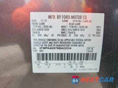 Zdjęcie 13 z 13 samochodu: 2022 FORD EDGE SE VIN:2FMPK4G97NBA22034 - miniatura