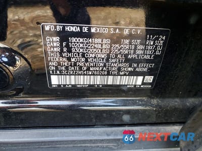 Zdjęcie 14 z 14 samochodu: 2025 HONDA HR-V SPORT VIN:3CZRZ2H54SM760208 - miniatura