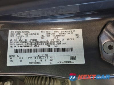 Zdjęcie 13 z 13 samochodu: 2022 FORD RANGER XL VIN:1FTER4EH2NLD13798 - miniatura