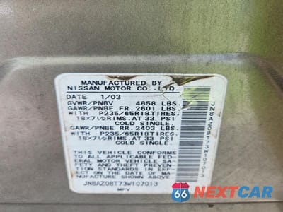 Zdjęcie 12 z 12 samochodu: 2003 NISSAN MURANO SL/SE VIN:JN8AZ08T73W107013 - miniatura