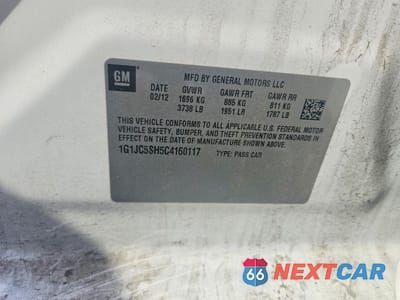 Zdjęcie 12 z 12 samochodu: 2012 CHEVROLET SONIC LT VIN:1G1JC5SH5C4160117 - miniatura