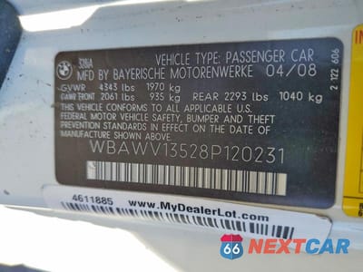 Zdjęcie 12 z 12 samochodu: 2008 BMW 328 I SULEV VIN:WBAWV13528P120231 - miniatura
