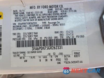 Zdjęcie 12 z 12 samochodu: 2016 FORD FUSION SE VIN:3FA6P0H75GR262331 - miniatura