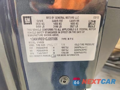 Zdjęcie 13 z 13 samochodu: 2012 GMC ACADIA SLT-1 VIN:1GKKVRED1CJ287006 - miniatura
