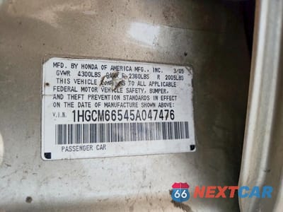 Zdjęcie 13 z 13 samochodu: 2005 HONDA ACCORD EX VIN:1HGCM66545A047476 - miniatura