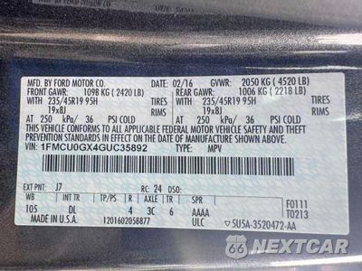 Zdjęcie 15 z 15 samochodu: 2016 FORD ESCAPE SE VIN:1FMCU0GX4GUC35892 - miniatura