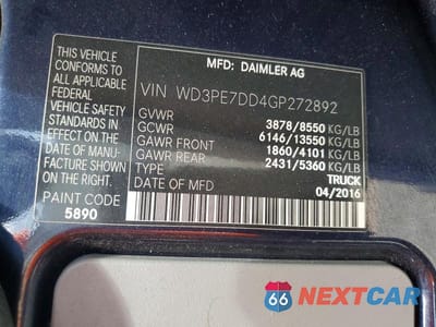 Zdjęcie 13 z 13 samochodu: 2016 MERCEDES-BENZ SPRINTER 2500 VIN:WD3PE7DD4GP272892 - miniatura