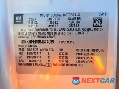Zdjęcie 14 z 14 samochodu: 2011 CHEVROLET TRAVERSE LS VIN:1GNKRFED0BJ374089 - miniatura