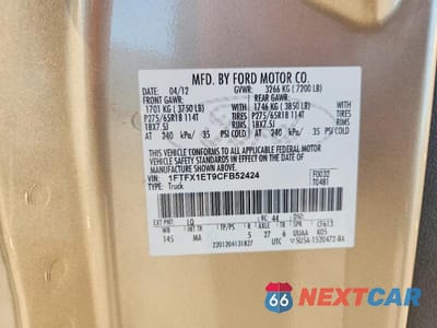 Zdjęcie 12 z 12 samochodu: 2012 FORD F150 SUPER CAB VIN:1FTFX1ET9CFB52424 - miniatura