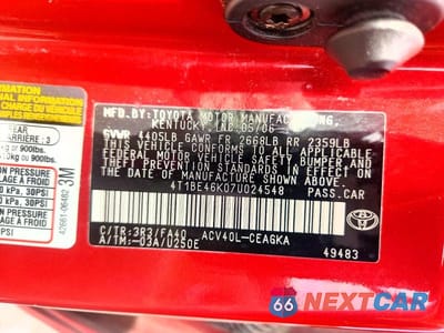 Zdjęcie 12 z 12 samochodu: 2007 TOYOTA CAMRY XLE VIN:4T1BE46K07U024548 - miniatura