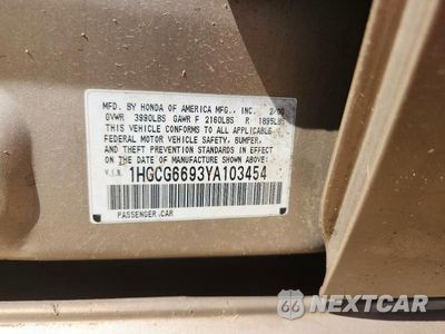 Zdjęcie 13 z 13 samochodu: 2004 HONDA ACCORD SEDAN DX AUTO VIN:1HGCG6693YA103454 - miniatura
