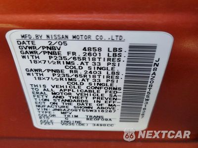 Zdjęcie 13 z 13 samochodu: 2005 NISSAN MURANO S VIN:JN8AZ08T55W316267 - miniatura