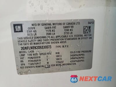 Zdjęcie 13 z 13 samochodu: 2013 CHEVROLET EQUINOX LT VIN:2GNFLNEK2D6330073 - miniatura