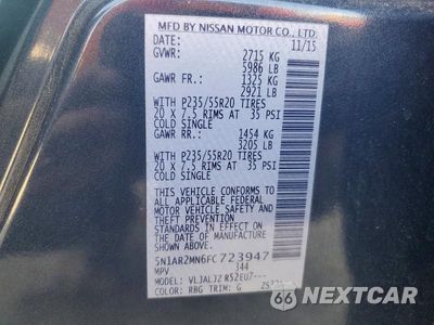 Zdjęcie 13 z 13 samochodu: 2015 NISSAN PATHFINDER S VIN:5N1AR2MN6FC723947 - miniatura