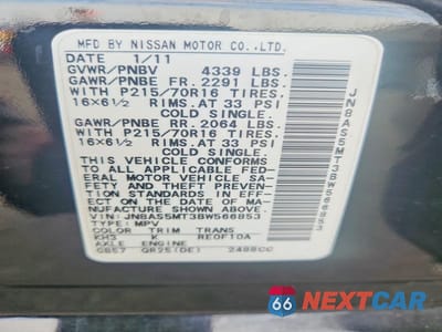 Zdjęcie 13 z 13 samochodu: 2011 NISSAN ROGUE S/SV/KROM VIN:JN8AS5MT3BW566853 - miniatura