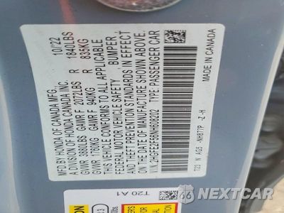 Zdjęcie 12 z 12 samochodu: 2022 HONDA CIVIC SPORT VIN:2HGFE2F56NH608202 - miniatura