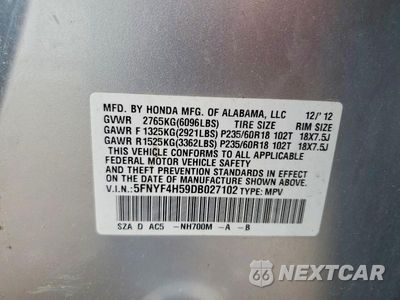 Zdjęcie 14 z 14 samochodu: 2013 HONDA PILOT EXL VIN:5FNYF4H59DB027102 - miniatura