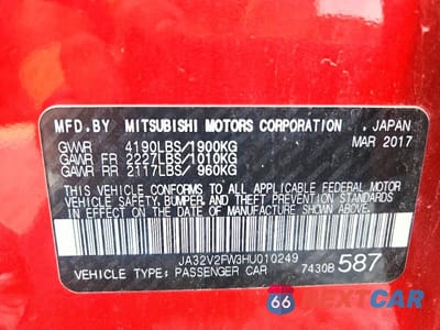 Zdjęcie 12 z 12 samochodu: 2017 MITSUBISHI LANCER ES VIN:JA32V2FW3HU010249 - miniatura
