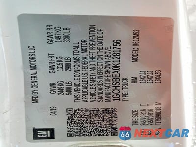 Zdjęcie 12 z 12 samochodu: 2019 CHEVROLET COLORADO VIN:1GCHSBEA0K1281756 - miniatura