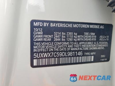 Zdjęcie 13 z 13 samochodu: 2013 BMW X3 XDRIVE35I VIN:5UXWX7C59DL981146 - miniatura