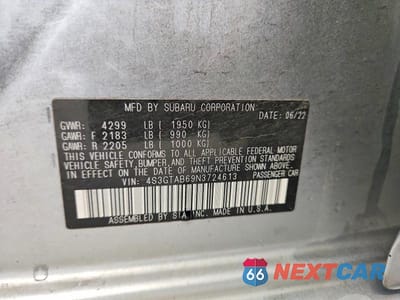 Zdjęcie 12 z 12 samochodu: 2022 SUBARU IMPREZA VIN:4S3GTAB69N3724613 - miniatura