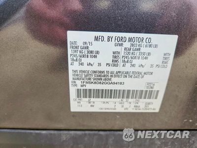 Zdjęcie 13 z 13 samochodu: 2016 FORD EXPLORER XLT VIN:1FM5K8D82GGA94183 - miniatura