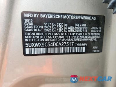 Zdjęcie 12 z 12 samochodu: 2013 BMW X3 XDRIVE28I VIN:5UXWX9C54D0A27517 - miniatura