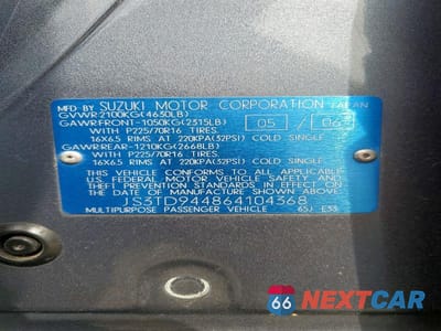 Zdjęcie 14 z 14 samochodu: 2006 SUZUKI GRAND VITARA XSPORT VIN:JS3TD944864104368 - miniatura