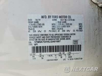 Zdjęcie 13 z 13 samochodu: 2020 FORD EXPLORER XLT VIN:1FMSK7DH5LGA91687 - miniatura