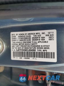 Zdjęcie 13 z 13 samochodu: 2012 HONDA CROSSTOUR EXL VIN:5J6TF2H58CL004060 - miniatura