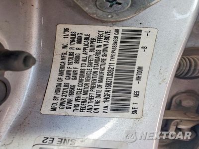 Zdjęcie 12 z 12 samochodu: 2007 HONDA CIVIC EX VIN:1HGFA16837L026211 - miniatura