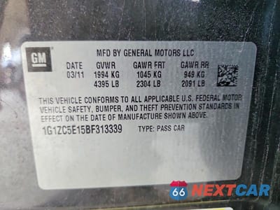 Zdjęcie 12 z 12 samochodu: 2011 CHEVROLET MALIBU 1LT VIN:1G1ZC5E15BF313339 - miniatura