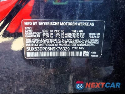 Zdjęcie 13 z 13 samochodu: 2022 BMW X3 XDRIVE30I VIN:5UX53DP05N9K76329 - miniatura