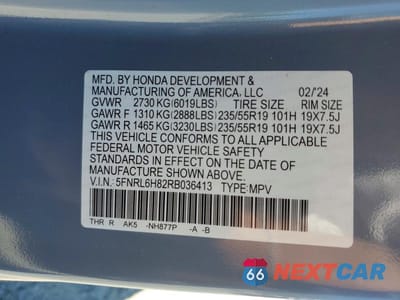 Zdjęcie 14 z 14 samochodu: 2024 HONDA ODYSSEY TOURING VIN:5FNRL6H82RB036413 - miniatura