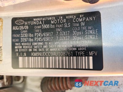 Zdjęcie 13 z 13 samochodu: 2010 HYUNDAI VERACRUZ GLS VIN:KM8NUDCC9AU108761 - miniatura