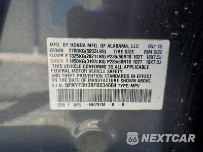Zdjęcie 13 z 13 samochodu: 2015 HONDA PILOT VIN:5FNYF3H38FB034604 - miniatura