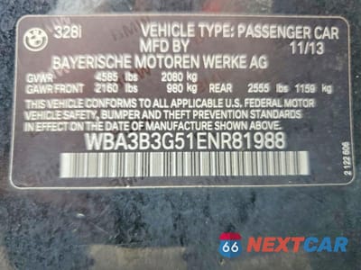 Zdjęcie 12 z 12 samochodu: 2014 BMW 3 SERIES 328 XI VIN:WBA3B3G51ENR81988 - miniatura