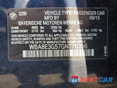 Zdjęcie 12 z 12 samochodu: 2016 BMW 328 XI SULEV VIN:WBA8E3G57GNT76356 - miniatura