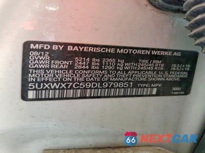 Zdjęcie 14 z 14 samochodu: 2013 BMW X3 XDRIVE35I VIN:5UXWX7C59DL979851 - miniatura