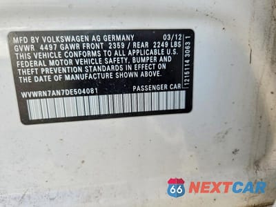 Zdjęcie 12 z 12 samochodu: 2013 VOLKSWAGEN CC LUXURY VIN:WVWRN7AN7DE504081 - miniatura