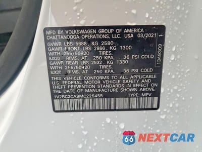 Zdjęcie 13 z 13 samochodu: 2021 VOLKSWAGEN ATLAS CROSS SPORT SEL VIN:1V2BC2CA9MC225455 - miniatura